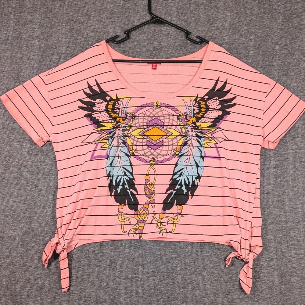 Bongo Pink Stripped Crop T-Shirt Southwestern Native American Dreamcatcher Sz 2X